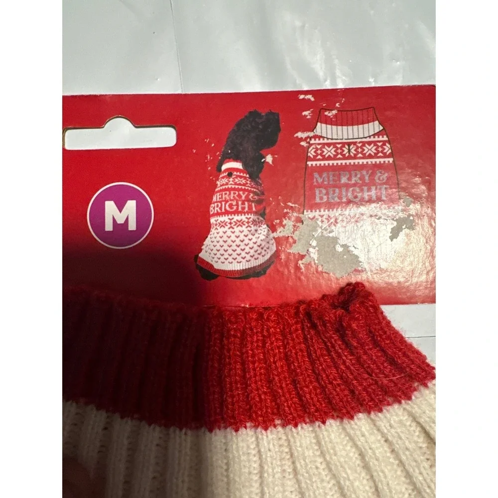 Vibrant Life Medium Dog Pet Sweater Red White Holiday Merry Bright